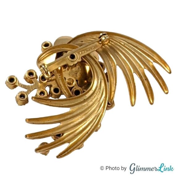 Vintage Kramer Floral Spiral Aurora Borealis Rhinestones Gold Tone Brooch - Picture 6 of 8